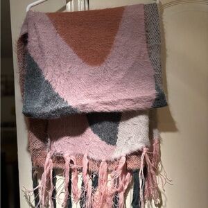 Pink and Gray Geometric Patterned Scarf